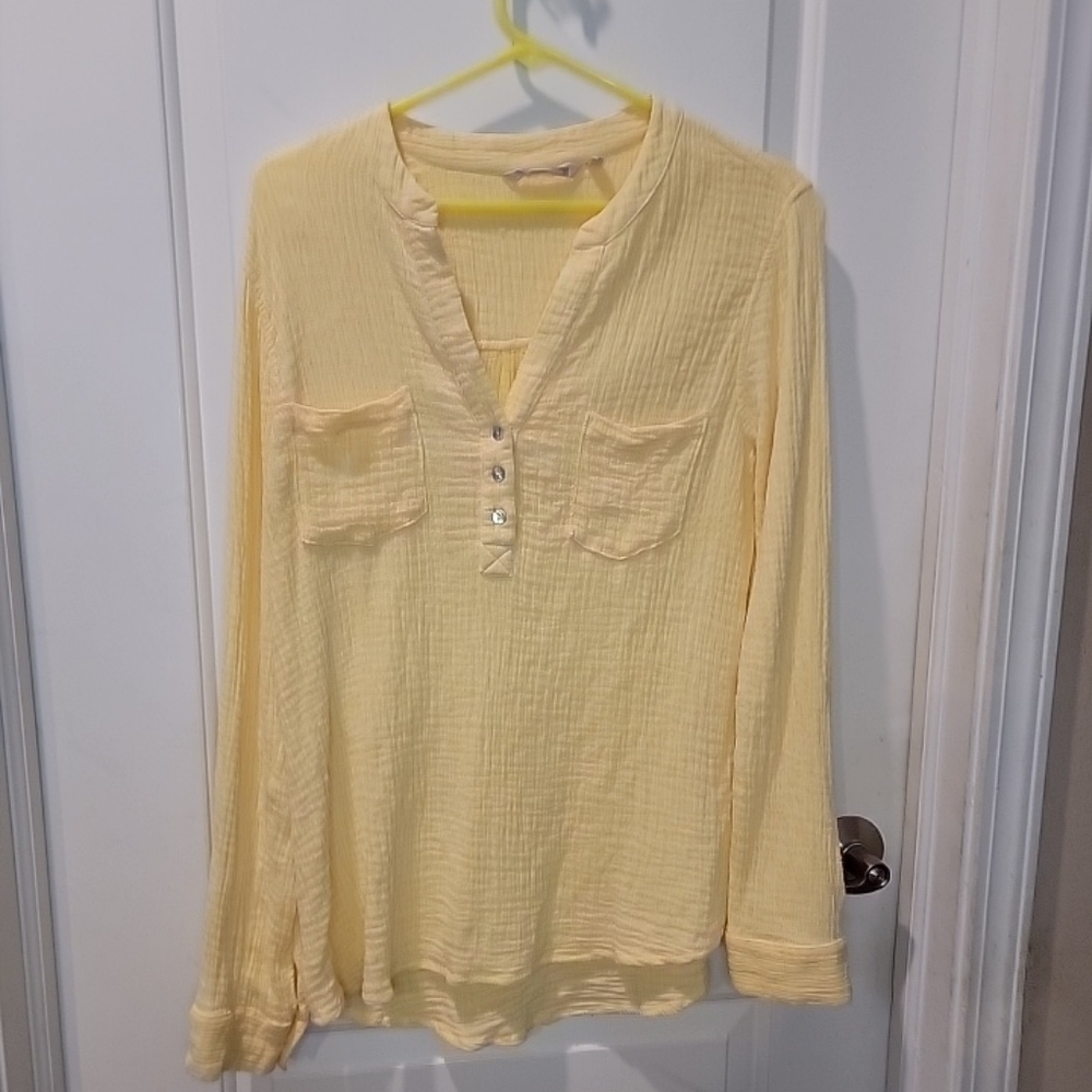 Soft Surroundings Elliana Gauze Pullover Top In Yellow Sunflower Size M